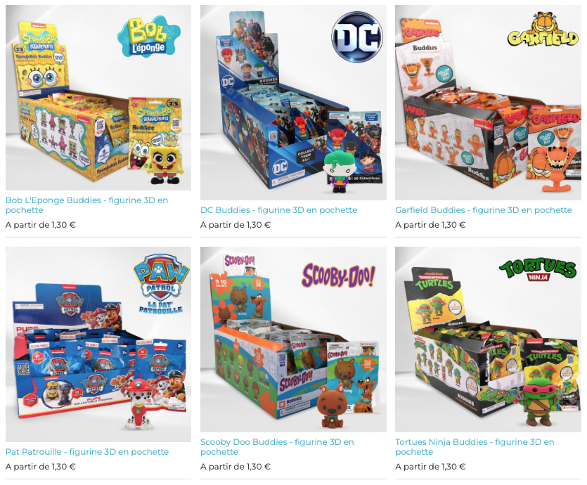 Figurines 3D en pochette – Bob l’Eponge, DC comics, Garfield, Scooby-Doo, Tortues Ninja, Pat Patrouille