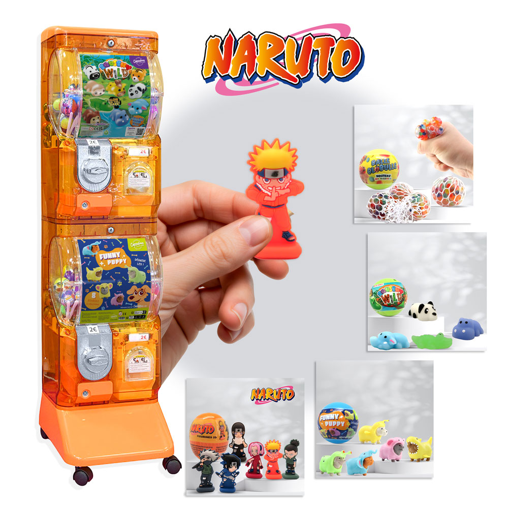 Distributeur automatique orange + 300 jouets en capsules à 500 € HT – Modèle Naruto